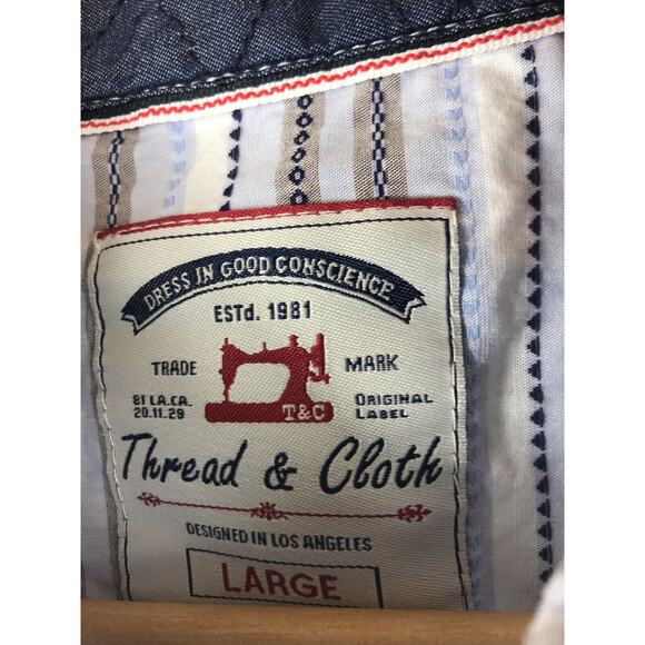 Thread & Cloth Shirt Mens Size Large Button Front Blue Stripe Casual TWS7161 $42 - Picture 3 of 5